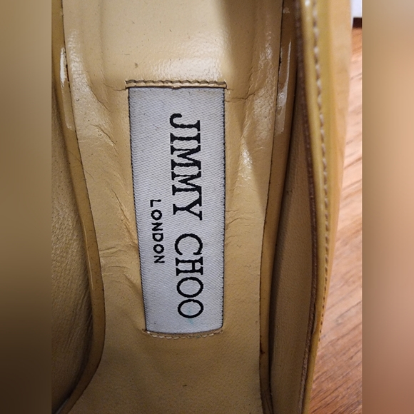 Jimmy Choo Beige Patent Leather Baxen Wedge Peep Toe Pumps Size 35 1/2 - Picture 2 of 8